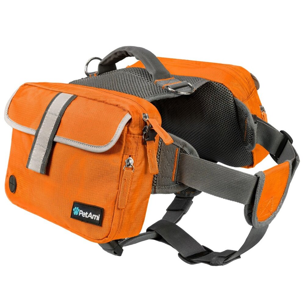 PetAmi Orange Large Dog Harness Hiking Camping Training Bag Vest Saddle Bag NEW